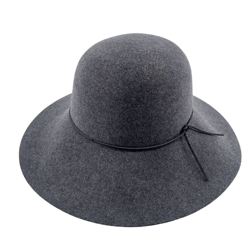 Phenix Women’s Gray Wide Brim Floppy Wool Hat NWT – Leather Trim, One Size